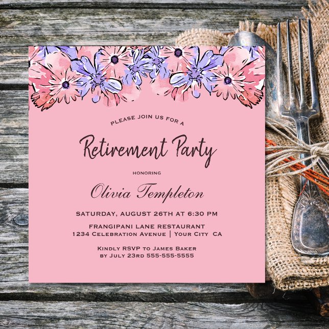Pink Lavender Floral Retirement Party Invitation (Creator Uploaded)