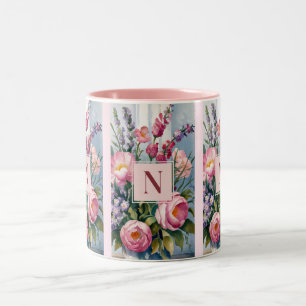 Pink Lavender Flowers Modern Watercolor  Two-Tone Coffee Mug