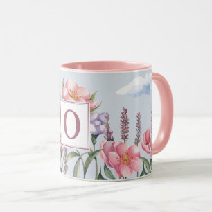 Pink Lavender Flowers Pink O Monogram Combo Mug