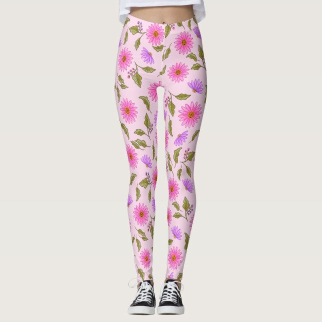 Pink Lavender Lacy Daisy Leggings (Front)