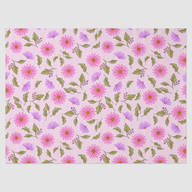 Pink Lavender Lacy Daisy Tissue Paper (Front)