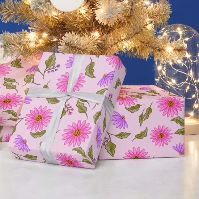 Pink Lavender Lacy Daisy Wrapping Paper (Holidays)