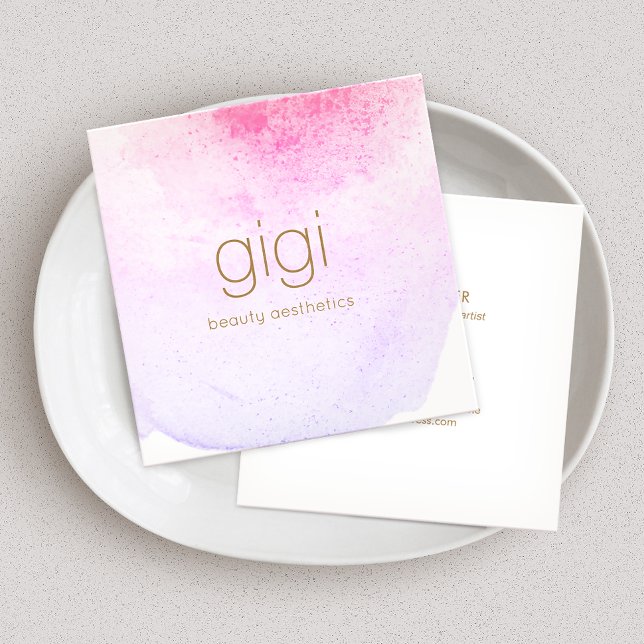 Pink Lavender Painted Abstract Watercolor Square Business Card (Creator Uploaded)