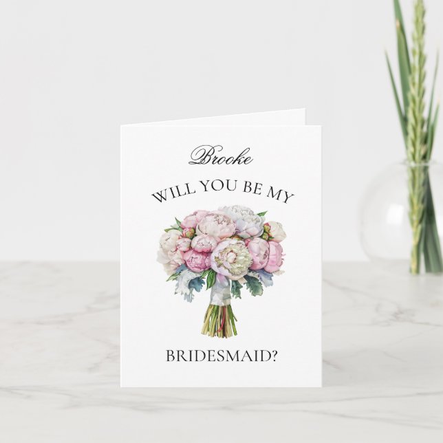 Pink Lavender Peonies Bouquet Bridesmaid Proposal Invitation (Front)