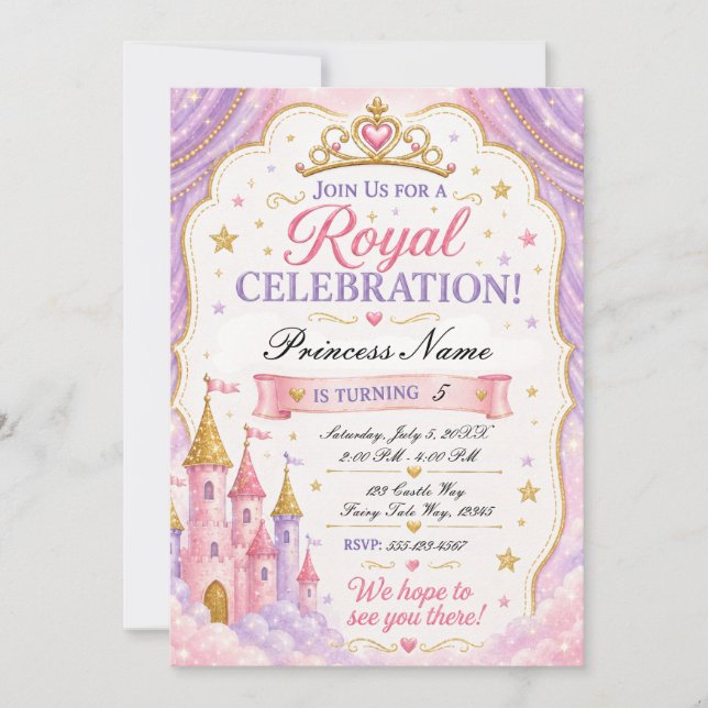 Pink Lavender Princess Invitation (Front)