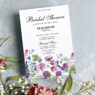 Pink lavender purple wildflower Bridal Shower Invitation