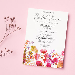 Pink lavender purple wildflower Bridal Shower Invitation
