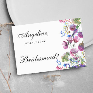 Pink lavender purple wildflower summer Bridesmaid Invitation