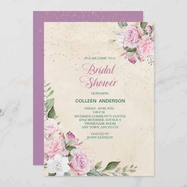 Pink Lavender Roses Bridal Shower Invitation (Front/Back)