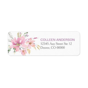 Pink Lavender Watercolor Floral Return Address Label