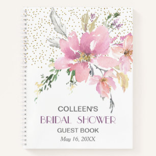 Pink Lavender Watercolor Floral Shower Guest Notebook