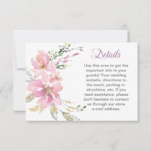 Pink Lavender Watercolor Floral Wedding Detail RSVP Card