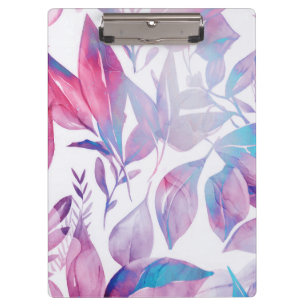 Pink, Lavender Watercolor Leaves Clipboard