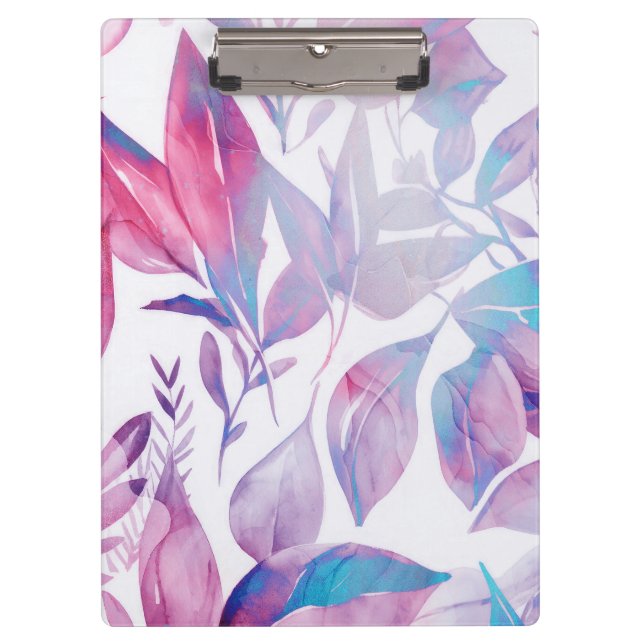 Pink, Lavender Watercolor Leaves  Clipboard (Front)
