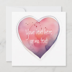 Pink/Lavender Watercolor Simple Heart Shape  Thank You Card