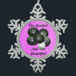 Pink Lawn Bowls Bowled And Beautiful Design, Snowflake Pewter Christmas Ornament<br><div class="desc">Pictured on a pink background are black lawn bowls and kitty with a funny bowled and beautiful text</div>