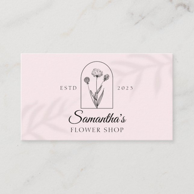 Pink Leaf Shadow, Modern Flower Logo, Monogram Business Card (Front)