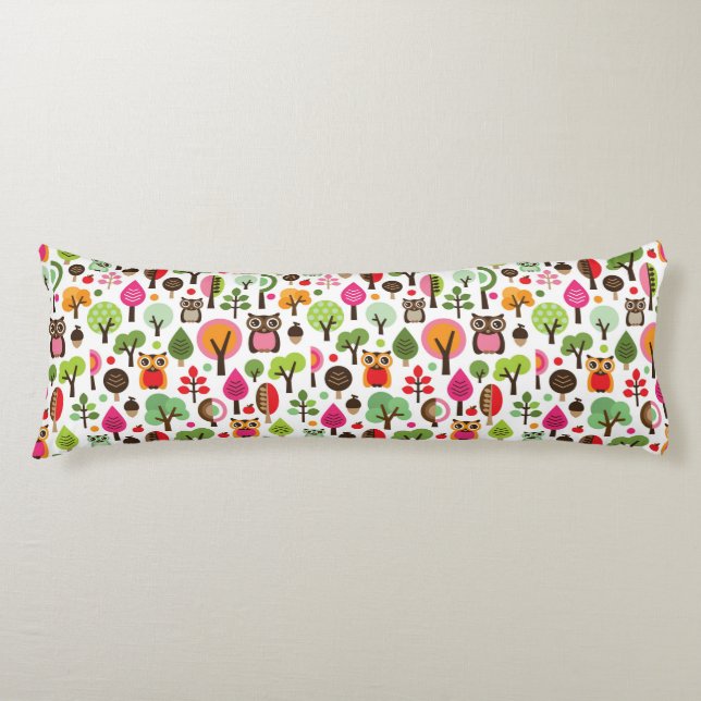 pink leaf tree retro owl pattern body cushion (Front)
