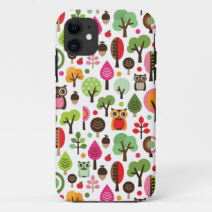 pink leaf tree retro owl pattern iPhone 11 case