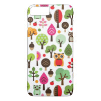 pink leaf tree retro owl pattern