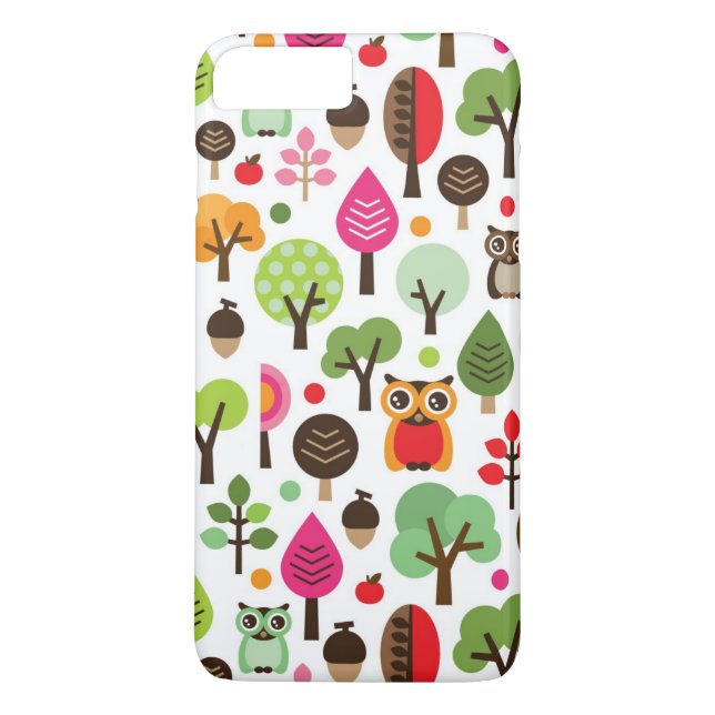 pink leaf tree retro owl pattern Case-Mate iPhone case (Back)