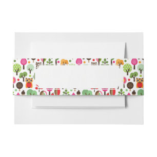 pink leaf tree retro owl pattern invitation belly band