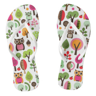 pink leaf tree retro owl pattern thongs