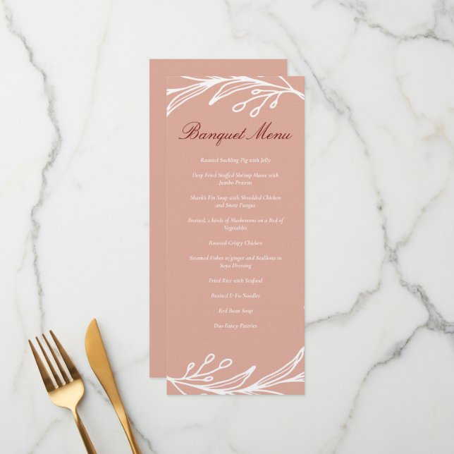 Pink leaf wreath modern Chinese wedding banquet Menu (Front/Back In Situ)