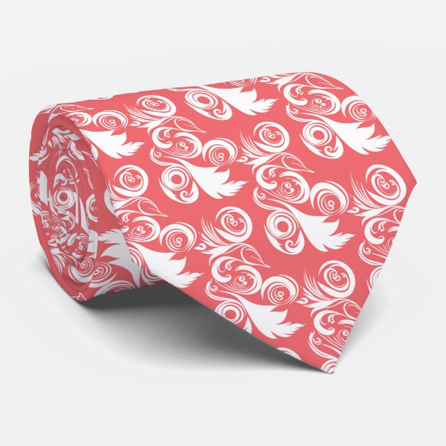 Pink Leafy Abstract Wedding Tie (Rolled)