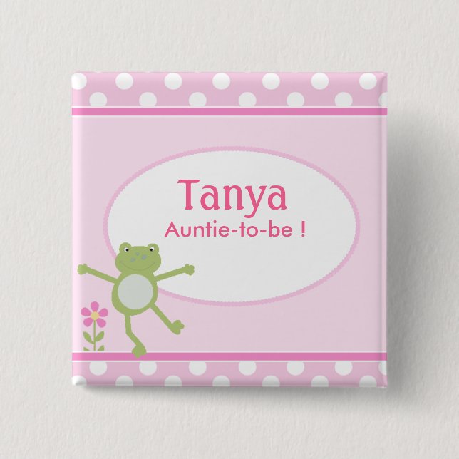 Pink Leap Frog Baby Shower Name Tag Button (Front)