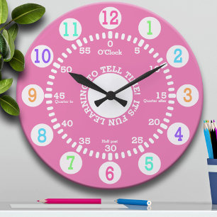 Pink Learning to Tell Time Large Clock