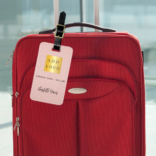 Pink leather business company logo name luggage tag