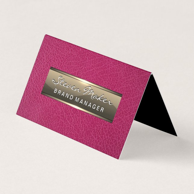Pink Leather | Gold Metallic Business Card (Front)