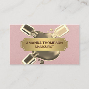 Pink Leather Gold Metallic Nail Polish Pour Appointment Card