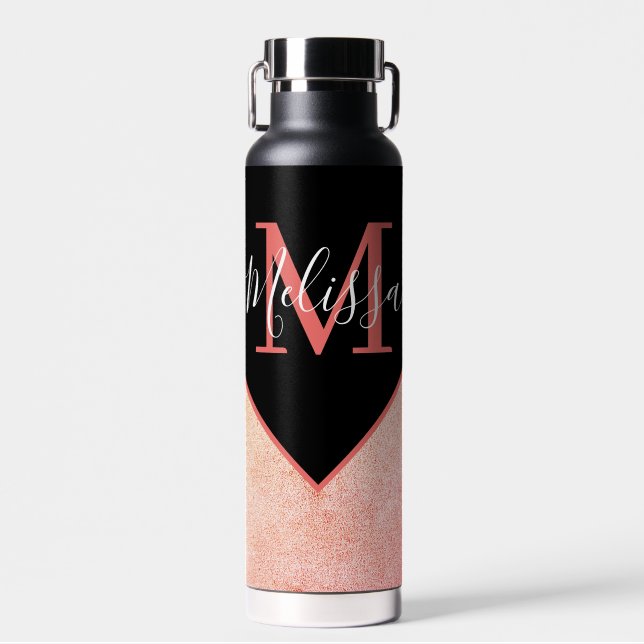 Pink leather look personalised  water bottle (Front)