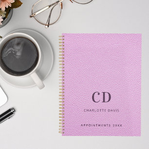 Pink leather monogram initials 2026 planner