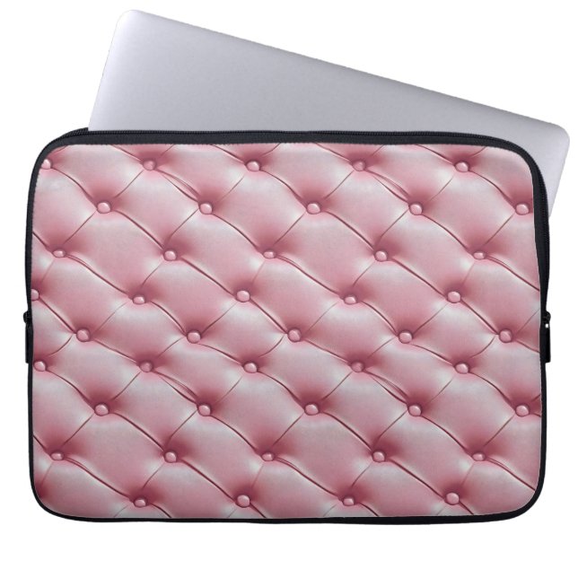 Pink Leather Quilted Pattern Laptop Sleeve (Front)