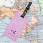 Pink leather texture monogram luggage tag<br><div class="desc">Pink faux leather print as background. Personalise and add your monogram letters and full name on the front. Your contact information on the back.  Purple text.</div>