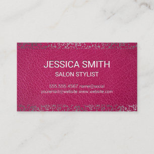 Pink Leather Texture Silver Speckled Pattern Business Card