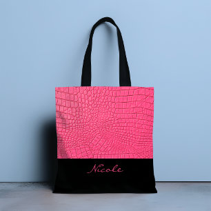 Pink Leather Textured Personalised Tote Bag
