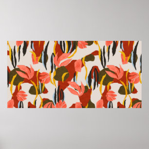pink leaves and effect dress pattern design. poster