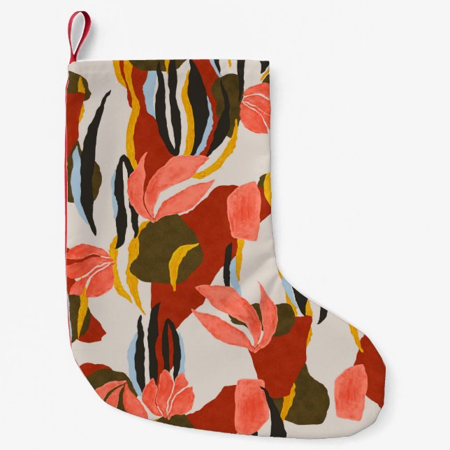 pink leaves and effect dress pattern design.  small christmas stocking (Front)