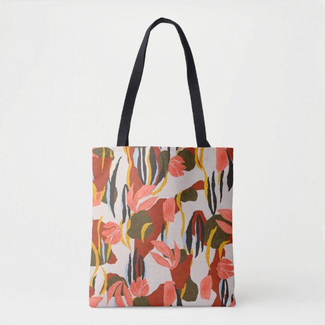 pink leaves and effect dress pattern design.  tote bag (Front)
