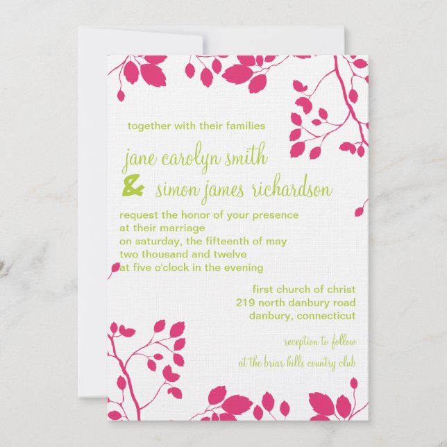 Pink Leaves -Beautiful wedding invitations (Front)