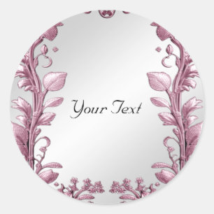 Pink Leaves Flourish Floral Classic Round Sticker