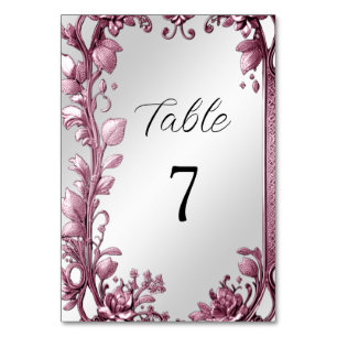 Pink Leaves Flourish Floral Table Number