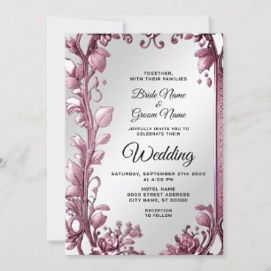 Pink Leaves Flourish Floral Wedding Invitation
