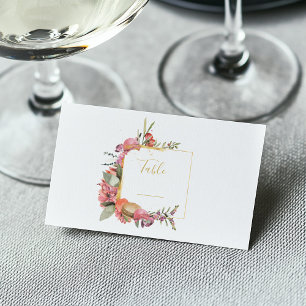 Pink leaves, flowers and macaroons table number place card