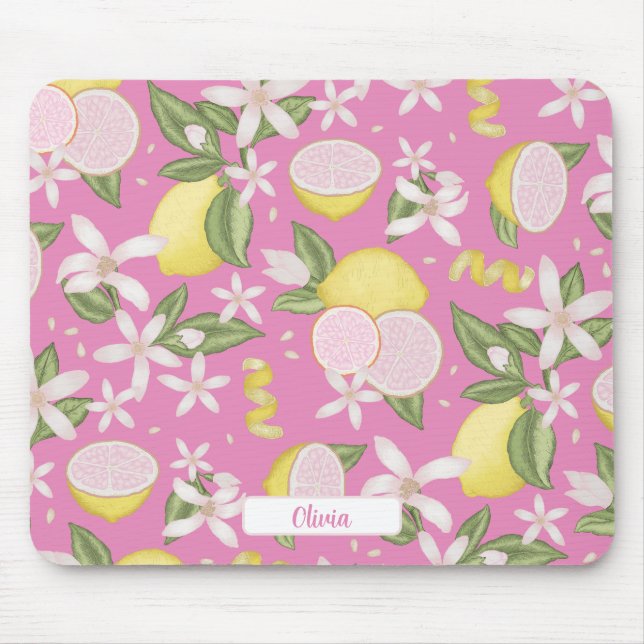 Pink Lemon Botanical Citrus Mouse Pad (Front)