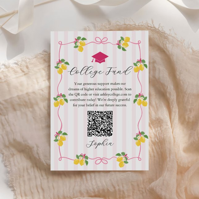 Pink Lemon Citrus Graduation College Fund Enclosure Card (Creator Uploaded)